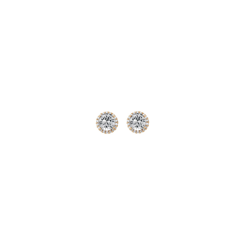 5 mm Round White Diamond Halo Stud Earrings (Rose 14K) front - Popular Jewelry - New York