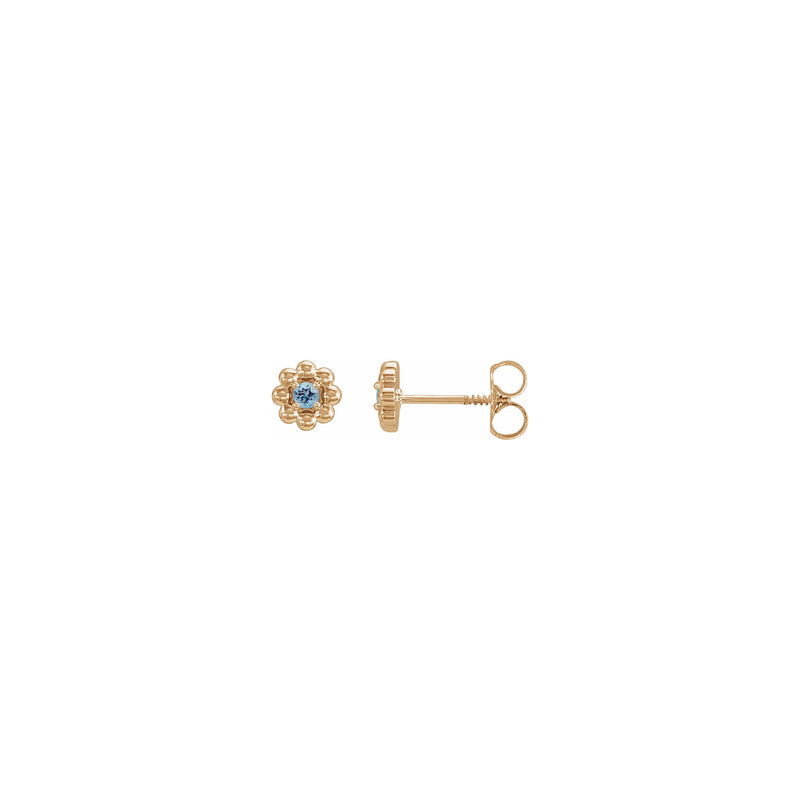 Aquamarine Petite Flower Stud Earrings (Rose 14K) main - Popular Jewelry - New York
