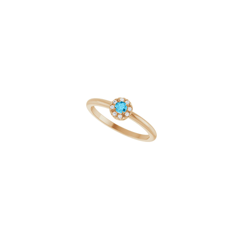 Aquamarine and Diamond French-Set Halo Ring (Rose 14K) diagonal - Popular Jewelry - New York