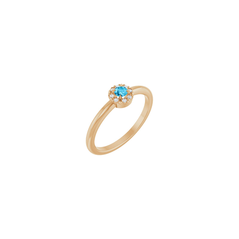 Aquamarine and Diamond French-Set Halo Ring (Rose 14K) main - Popular Jewelry - New York