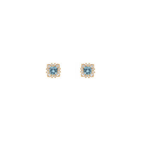 Anting Pejantan Halo Berdaun Berlian Alami dan Aquamarine (Mawar 14K) depan - Popular Jewelry - New York