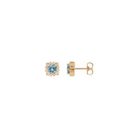 Aquamarine and Natural Diamond Leafy Halo Stud Earrings (Rose 14K) main - Popular Jewelry - New York