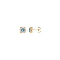Blattförmige Halo-Ohrstecker mit Aquamarin und natürlichem Diamant (Rose 14K) Haupt - Popular Jewelry - New York