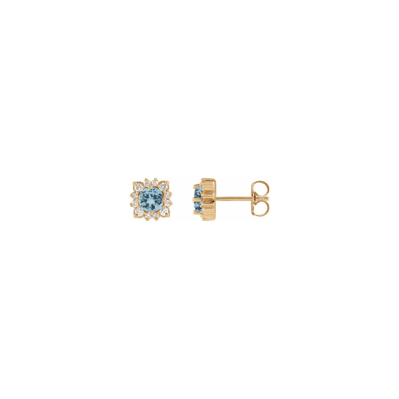 Aquamarine and Natural Diamond Leafy Halo Stud Earrings (Rose 14K) main - Popular Jewelry - New York