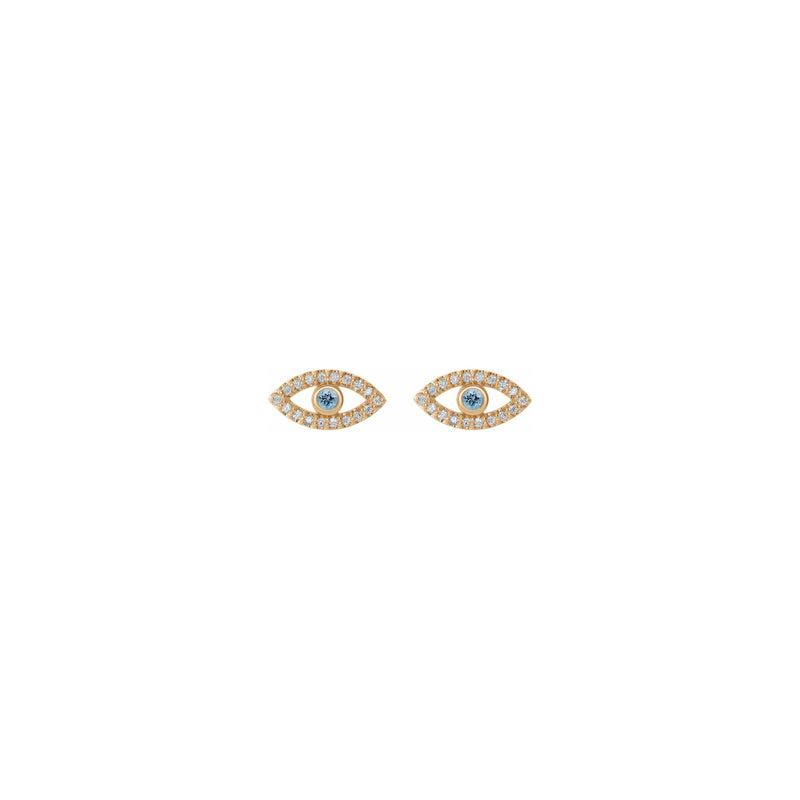 Aquamarine and White Sapphire Evil Eye Stud Earrings (Rose 14K) front - Popular Jewelry - New York
