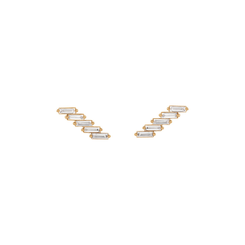 Baguette Diamond Accented Ear Climbers (Rose 14K) front - Popular Jewelry - New York