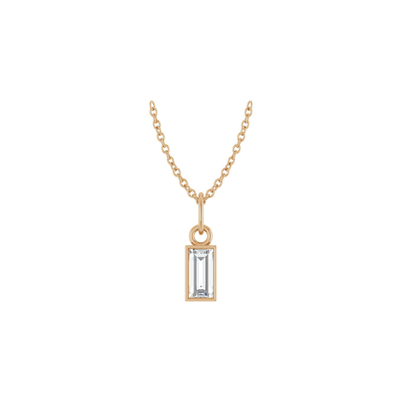 Baguette Diamond Rectangle Bezel Necklace (Rose 14K) front - Popular Jewelry - New York