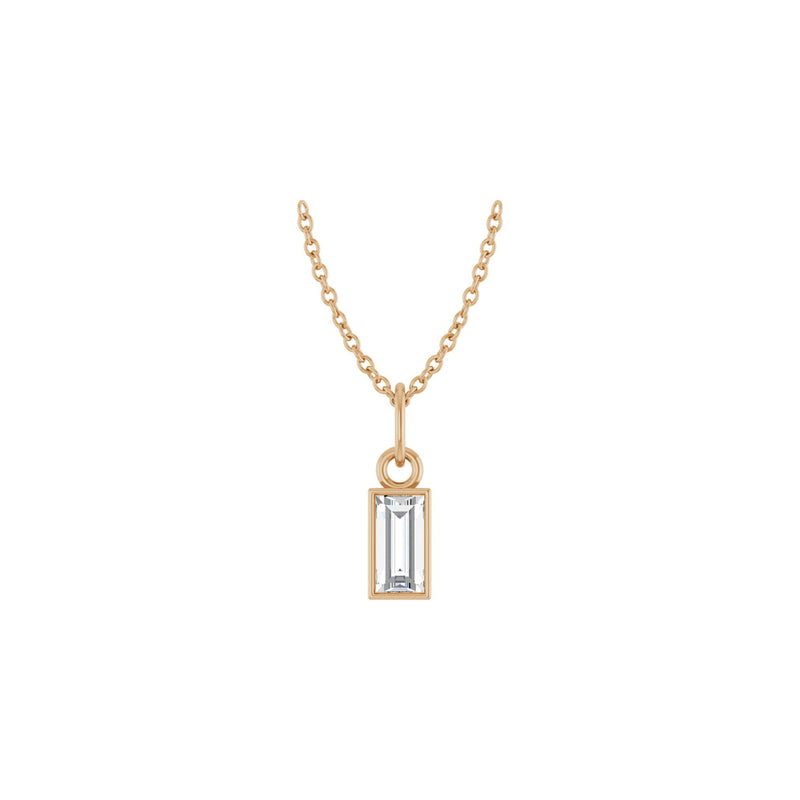 Baguette Diamond Rectangle Bezel Necklace (Rose 14K) front - Popular Jewelry - New York