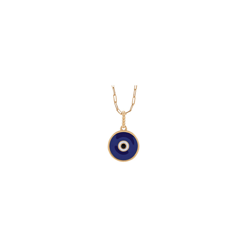 Blue Enamel Evil Eye Necklace (Rose 14K) front - Popular Jewelry - New York