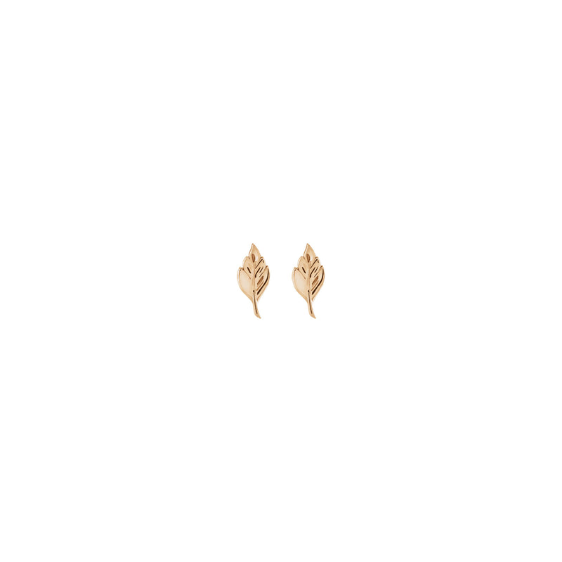 Classic Leaf Stud Earrings (Rose 14K) front - Popular Jewelry - New York