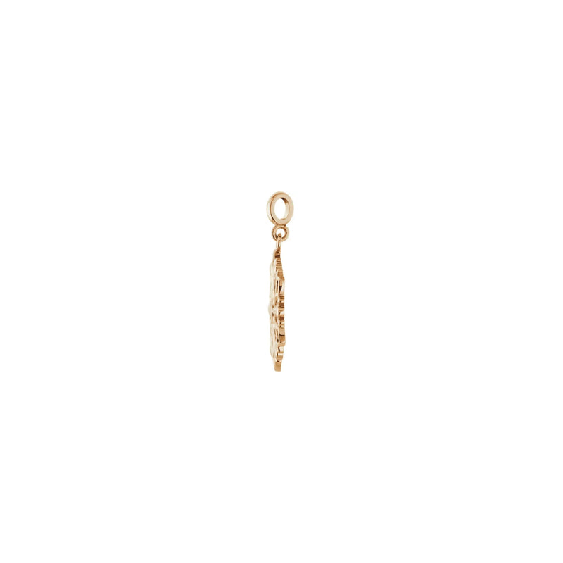Side view of a 14K rose gold Decorative Flower Outline Pendant