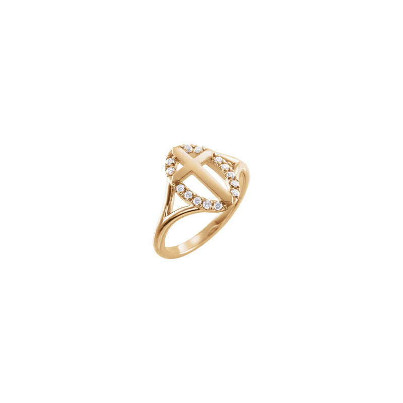 Diamond French-Set Halo Cross Ring (Rose 14K) main - Popular Jewelry - New York