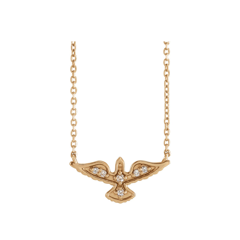 Diamond Holy Spirit Dove Necklace (Rose 14K) front - Popular Jewelry - New York