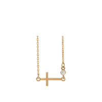 Diamond Sideways Slim Cross Necklace (Rose 14K) quddiem - Popular Jewelry - New York