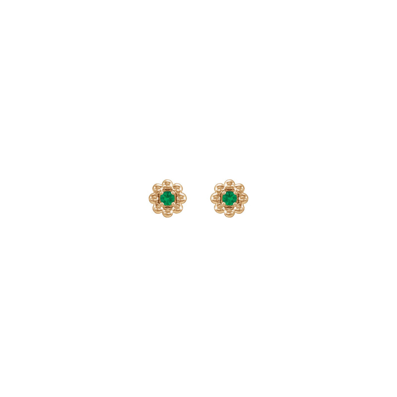 Emerald Petite Flower Stud Earrings (Rose 14K) front - Popular Jewelry - New York