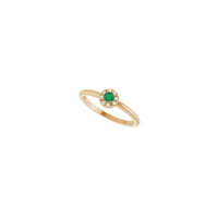 祖母绿和钻石法式镶嵌光环戒指（玫瑰色 14K）对角 - Popular Jewelry  - 纽约