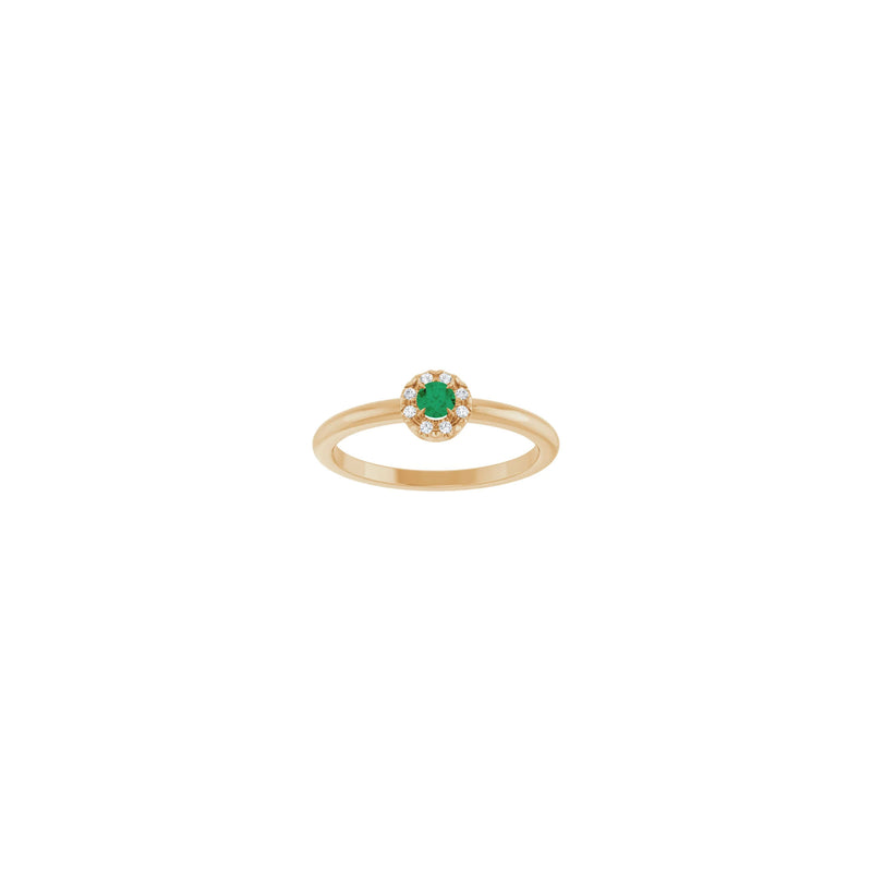 Emerald and Diamond French-Set Halo Ring (Rose 14K) front - Popular Jewelry - New York