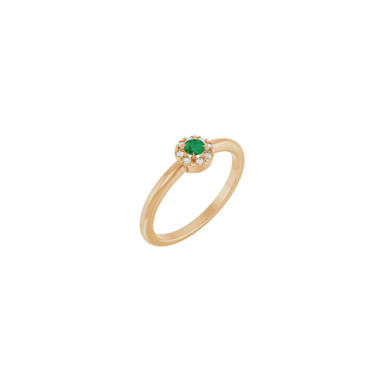 Emerald and Diamond French-Set Halo Ring (Rose 14K) main - Popular Jewelry - New York