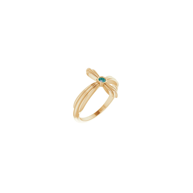 Front view of 14K rose gold Sideways Ribbed Cross Ring featuring a Natural Alexandrite in its center