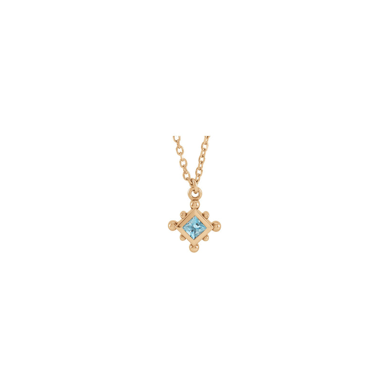 Natural Aquamarine Beaded Bezel Set Necklace (Rose 14K) front - Popular Jewelry - New York