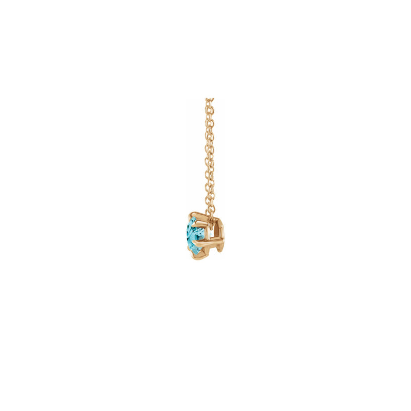 Natural Aquamarine Solitaire Claw Necklace (Rose 14K) side - Popular Jewelry - New York
