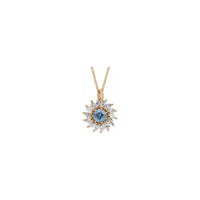 Natural Aquamarine and Marquise Diamond Halo Necklace (Rose 14K) front - Popular Jewelry - Newyork