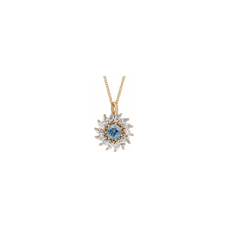 Natural Aquamarine and Marquise Diamond Halo Necklace (Rose 14K) front - Popular Jewelry - New York