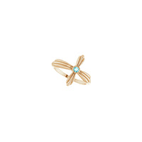 Natural Blue Zircon Sideways Ribbed Cross Ring