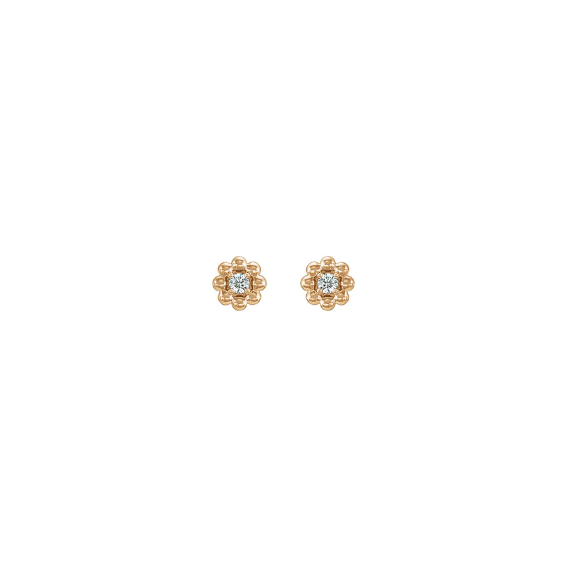 Natural Diamond Petite Flower Beaded Earrings (Rose 14K) front - Popular Jewelry - New York