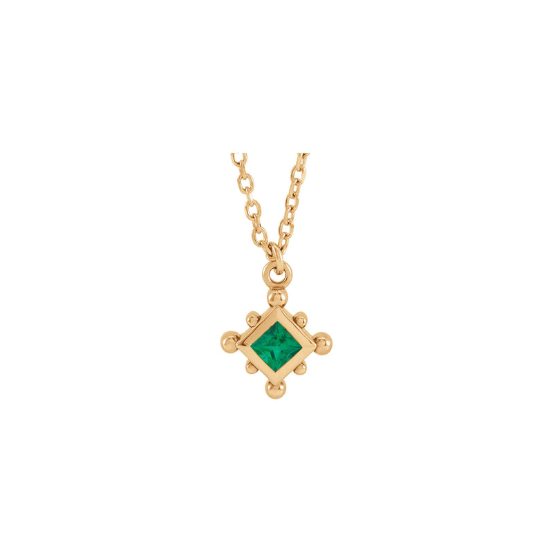 Natural Emerald Beaded Bezel Set Necklace (Rose 14K) front - Popular Jewelry - New York