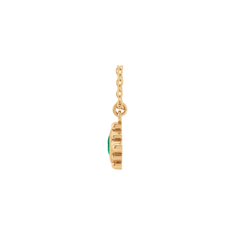 Natural Emerald Beaded Bezel Set Necklace (Rose 14K) side - Popular Jewelry - New York