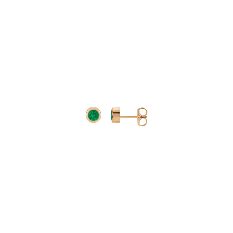 Natural Emerald Bezel Stud Earrings (Rose 14K) main - Popular Jewelry - New York