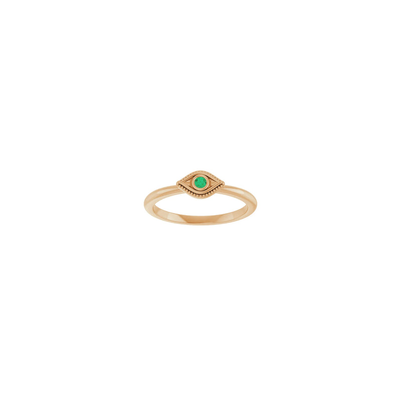 Natural Emerald Stackable Evil Eye Ring (Rose 14K) front - Popular Jewelry - New York