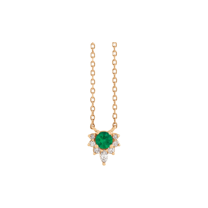 Natural Emerald and Diamond Necklace (Rose 14K) front - Popular Jewelry - New York