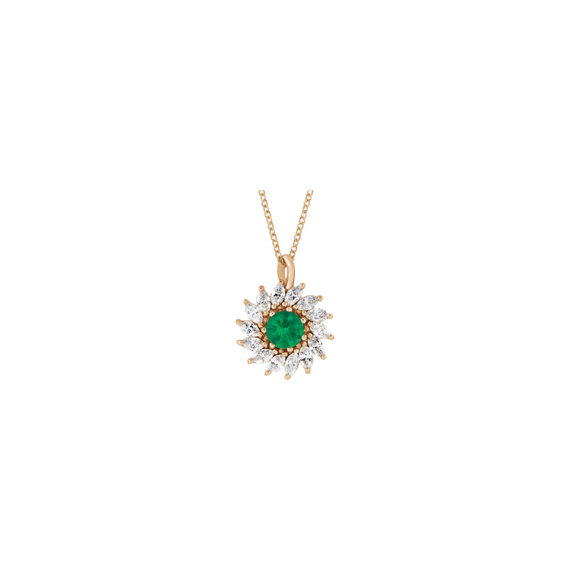 Natural Emerald and Marquise Diamond Halo Necklace (Rose 14K) front - Popular Jewelry - New York