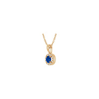 Natural Round Blue Sapphire and Diamond Halo Necklace