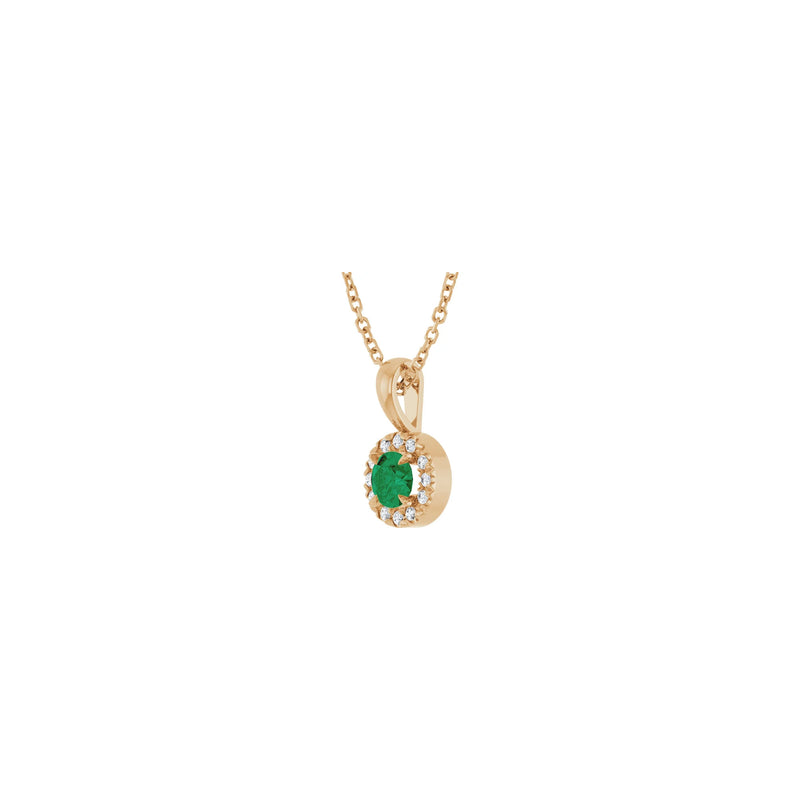 Natural Round Emerald and Diamond Halo Necklace (Rose 14K) diagonal - Popular Jewelry - New York