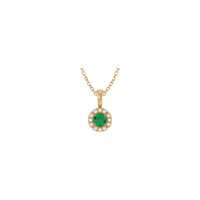 Kalung Halo Zamrud dan Berlian Bulat Alami (Mawar 14K) utama - Popular Jewelry - New York