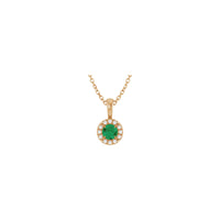 Natural Round Emerald and Diamond Halo Necklace (Rose 14K) main - Popular Jewelry - New York
