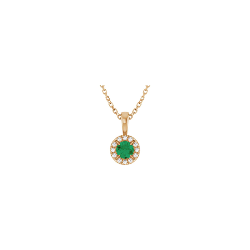 Natural Round Emerald and Diamond Halo Necklace (Rose 14K) main - Popular Jewelry - New York