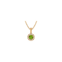 Natural Round Peridot and Diamond Halo Necklace