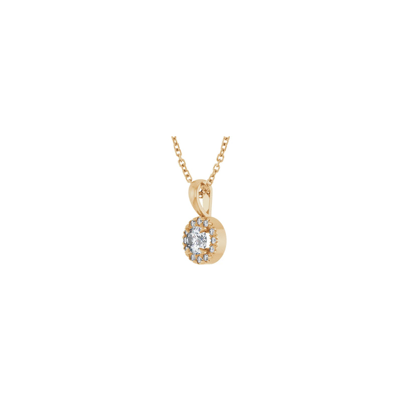 Natural Round White Diamond Halo Necklace (Rose 14K) diagonal - Popular Jewelry - New York