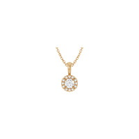 Natural Round White Diamond Halo Necklace (Rose 14K) front - Popular Jewelry - New York
