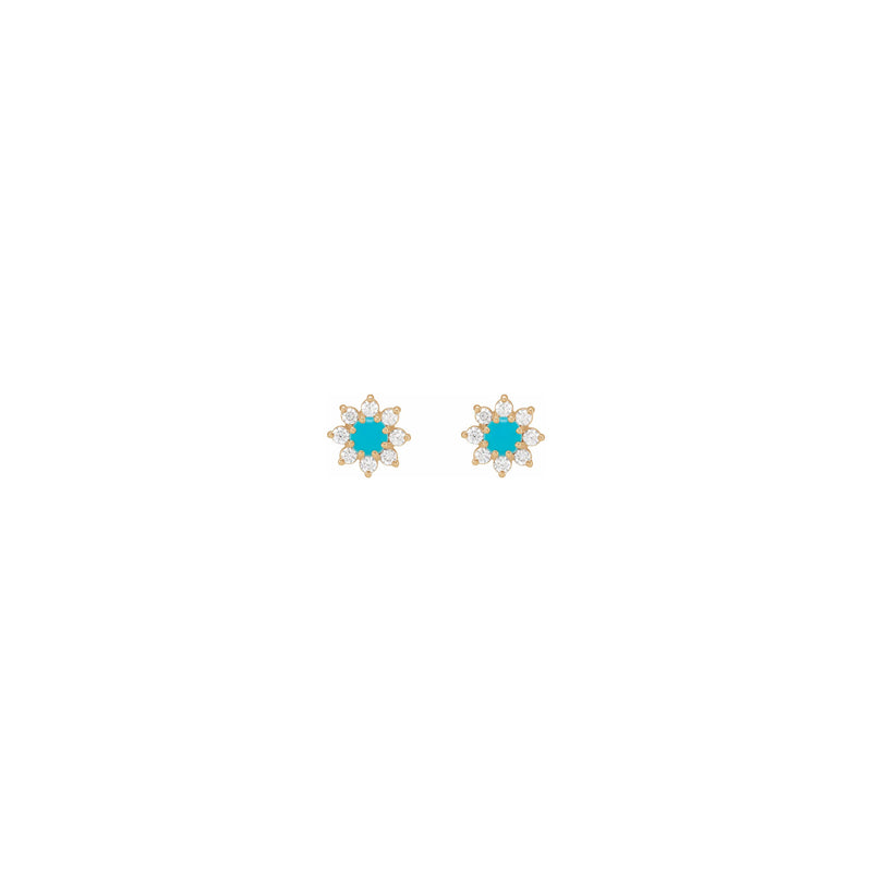Natural Turquoise and Diamonds Flower Stud Earrings (Rose 14K) front - Popular Jewelry - New York