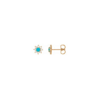 Natural Turquoise and Diamonds Flower Stud Earrings (Rose 14K) main - Popular Jewelry - Niu Yoki