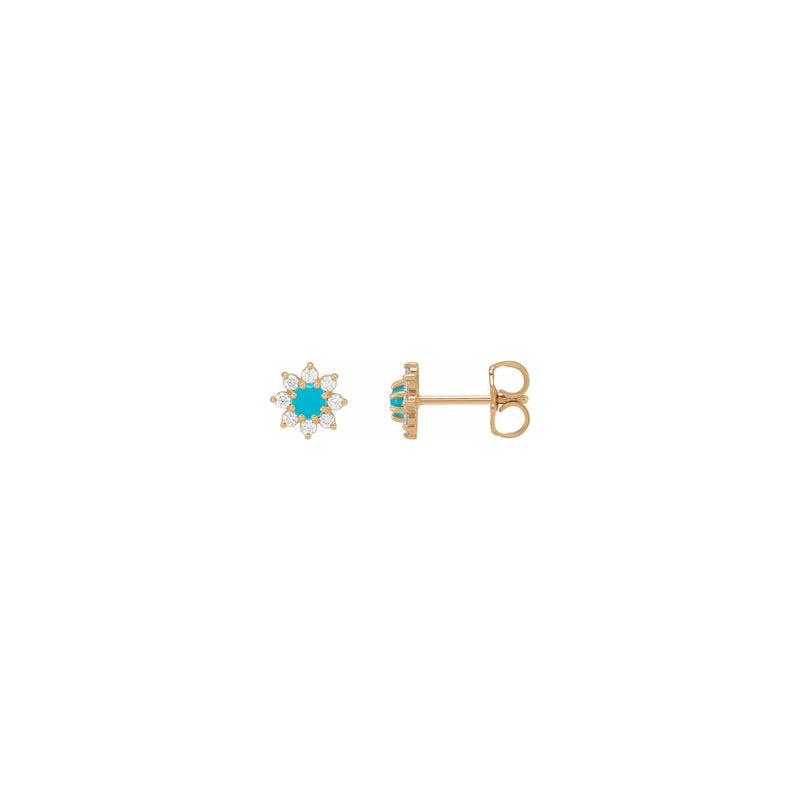 Natural Turquoise and Diamonds Flower Stud Earrings (Rose 14K) main - Popular Jewelry - New York