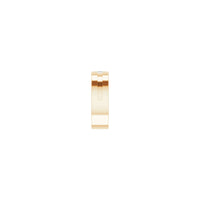 Side view of a 14k rose gold notched ring featuring a vertically set white straight baguette diamond in the center