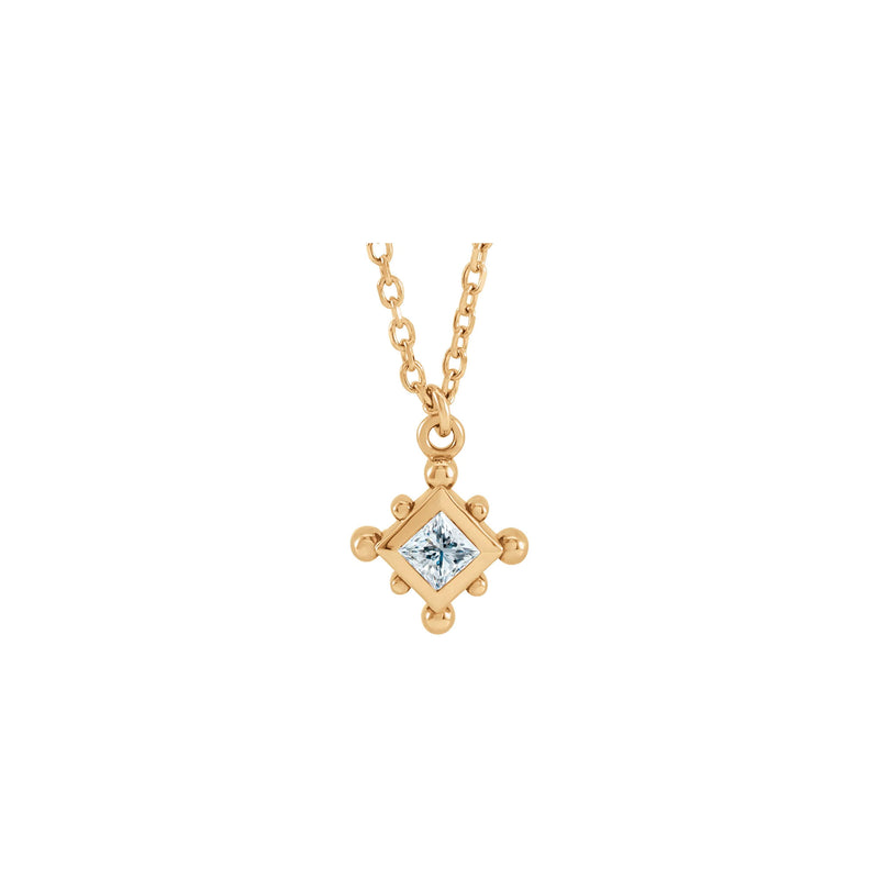 Natural White Diamond Beaded Bezel Set Necklace (Rose 14K) front - Popular Jewelry - New York