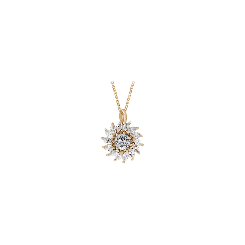 Natural White Sapphire and Marquise Diamond Halo Necklace (Rose 14K) front - Popular Jewelry - New York