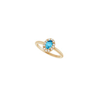 Oval Natural Aquamarine with Diamond French-Set Halo Ring (Rose 14K) diagonal - Popular Jewelry - New York